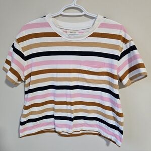 Madewell Striped Short Sleeve Tee -‎ Pink, Brown, Black, White